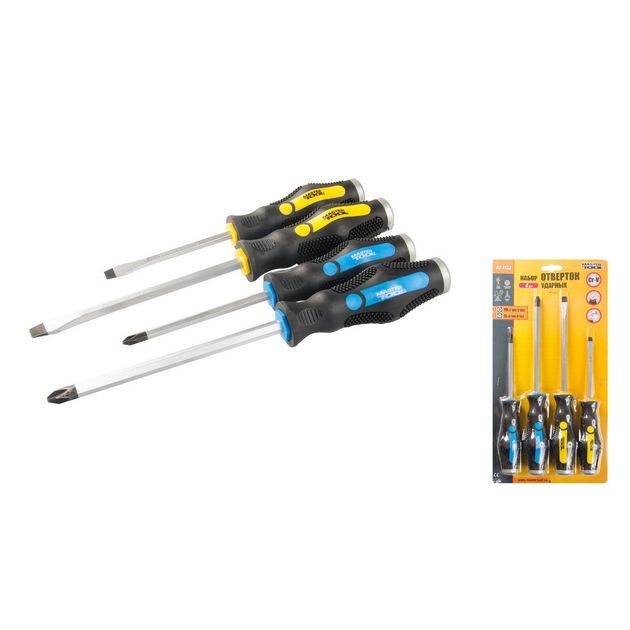 Набор ударных отверток MASTERTOOL 4 шт (PH2, PH3, SL6, SL8) 40-1153, фото  | SNABZHENIE.com.ua