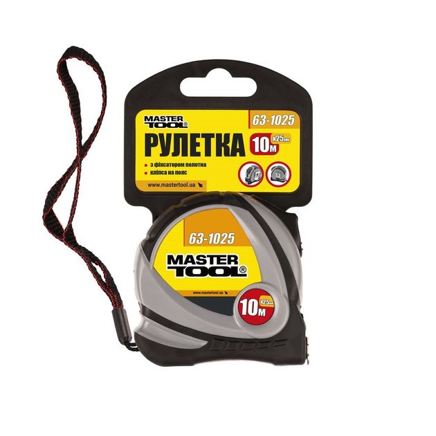 Рулетка MASTERTOOL 10 м 25 мм з фіксатором полотна 63-1025, фото , зображення 2 | SNABZHENIE.com.ua