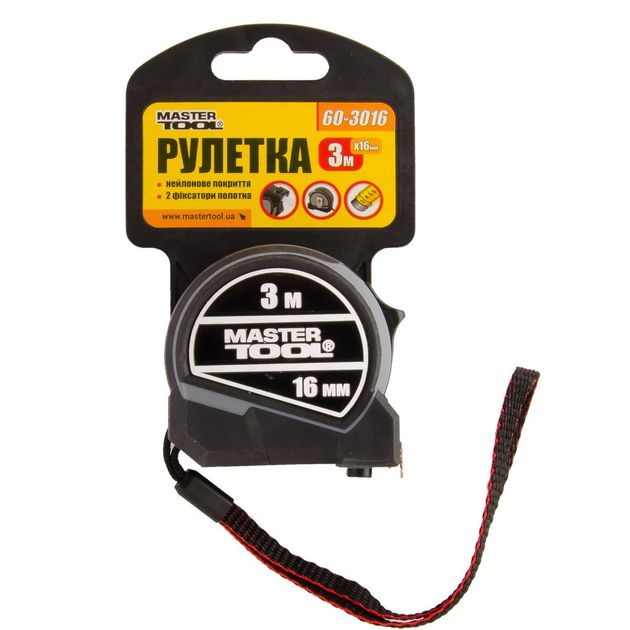 Рулетка MASTERTOOL 3 м 16 мм з 2 фіксаторами полотна нейлонове покриття 60-3016, фото , зображення 2 | SNABZHENIE.com.ua Рулетка MASTERTOOL 3 м 16 мм з 2 фіксаторами полотна нейлонове покриття 60-3016, фото , зображення 2 | SNABZHENIE.com.ua