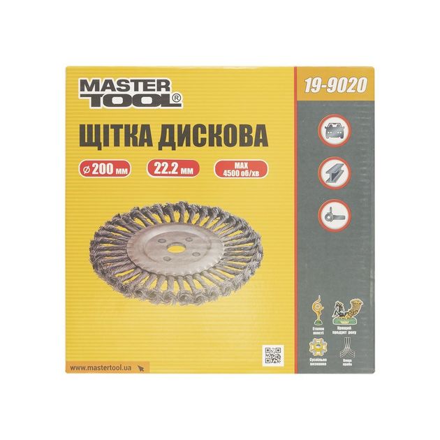 Щетка дисковая MASTERTOOL 200х22,23 мм из плетеной проволоки, фото , изображение 3 | SNABZHENIE.com.ua