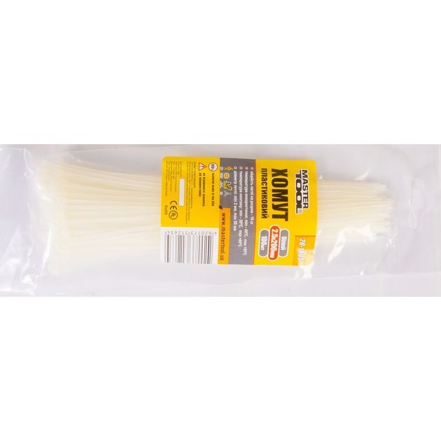 Хомут пластиковый MASTERTOOL 2.5x200 мм 100 шт белый 20-1805, фото  | SNABZHENIE.com.ua