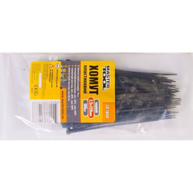 Пластиковый хомут MASTERTOOL 2.5х120 мм черный, 100 шт., фото  | SNABZHENIE.com.ua