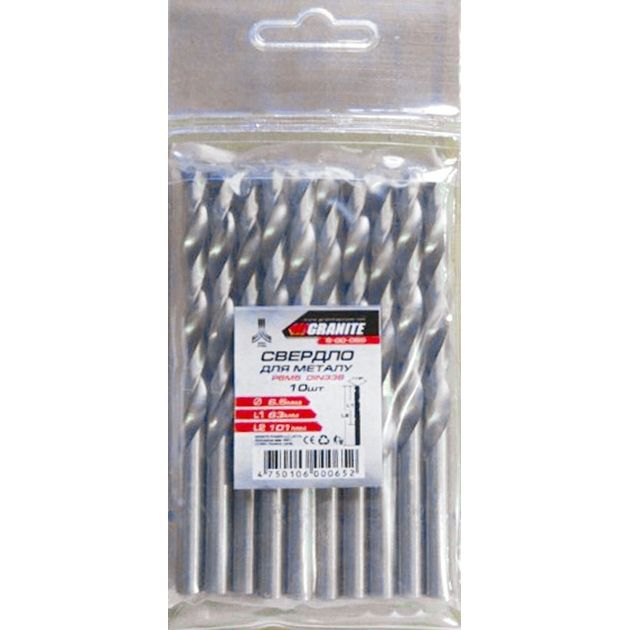 Сверло по металлу GRANITE HSS 6.5 мм DIN338 белое 6-00-065, фото , изображение 2 | SNABZHENIE.com.ua
