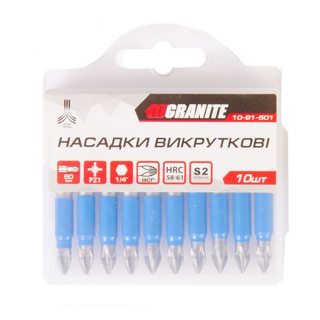 Насадки отверточные GRANITE RZ1x50 мм S2, 10 шт, 10-91-501, фото , изображение 2 | SNABZHENIE.com.ua Насадки отверточные GRANITE RZ1x50 мм S2, 10 шт, 10-91-501, фото , изображение 2 | SNABZHENIE.com.ua