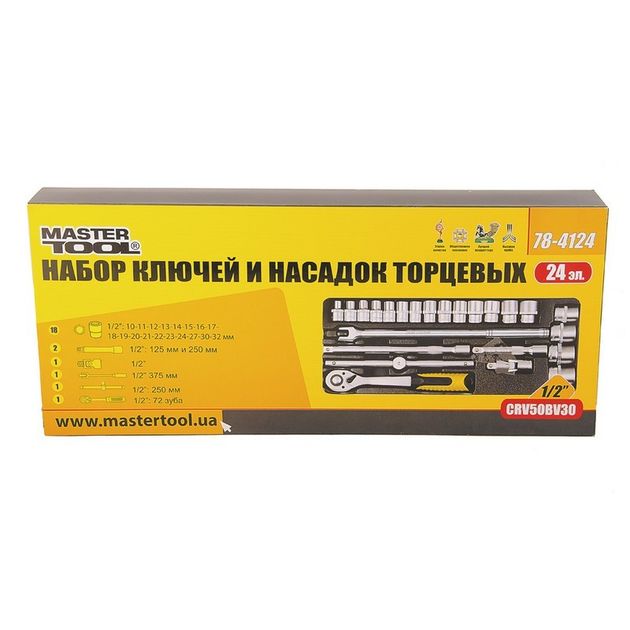 Набор торцевых насадок MASTERTOOL PROFI CrV 1/2" 10-32 мм, 24 шт., фото , изображение 2 | SNABZHENIE.com.ua Набор торцевых насадок MASTERTOOL PROFI CrV 1/2" 10-32 мм, 24 шт., фото , изображение 2 | SNABZHENIE.com.ua