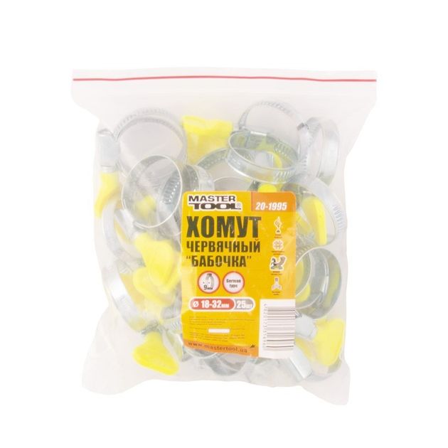 Хомут червячний оцинкований MASTERTOOL Бабочка German type 9.0 мм Ø18-32 мм 25 шт 20-1995, фото , зображення 2 | SNABZHENIE.com.ua Хомут червячний оцинкований MASTERTOOL Бабочка German type 9.0 мм Ø18-32 мм 25 шт 20-1995, фото , зображення 2 | SNABZHENIE.com.ua