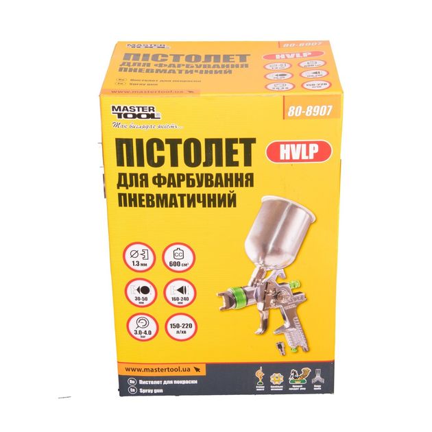Краскопульт MASTERTOOL HVLP 600 мл, алюминий, 1.3 мм, 150-220 л/мин, фото , изображение 2 | SNABZHENIE.com.ua Краскопульт MASTERTOOL HVLP 600 мл, алюминий, 1.3 мм, 150-220 л/мин, фото , изображение 2 | SNABZHENIE.com.ua