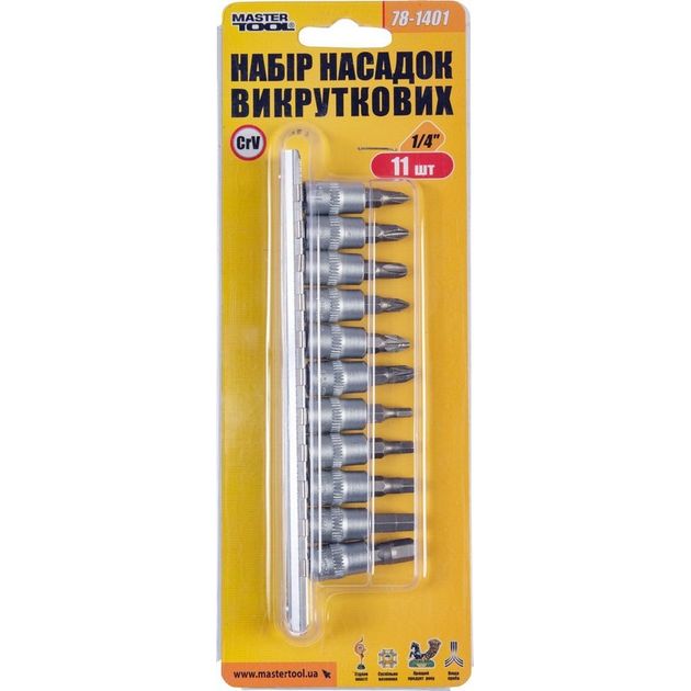 Набор отверточных насадок MASTERTOOL CRV 1/4, 11 шт (PH/PZ/H) 78-1401, фото , изображение 2 | SNABZHENIE.com.ua Набор отверточных насадок MASTERTOOL CRV 1/4, 11 шт (PH/PZ/H) 78-1401, фото , изображение 2 | SNABZHENIE.com.ua