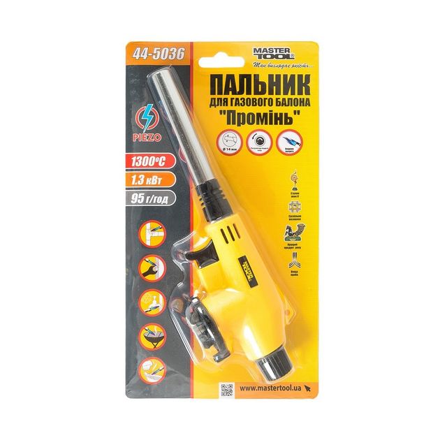 Горелка MASTERTOOL с пьезоподжигом, удлиненное сопло, 1300°С, фото , изображение 2 | SNABZHENIE.com.ua