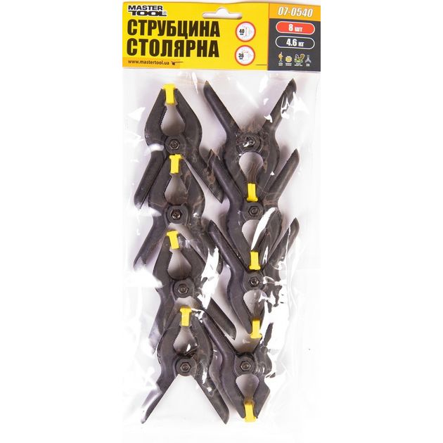 Струбцина столярна MASTERTOOL тип A 90 мм ширина захвата 40 мм сила зажаття 4.6 кг набір 8 шт 07-0540, фото , зображення 2 | SNABZHENIE.com.ua Струбцина столярна MASTERTOOL тип A 90 мм ширина захвата 40 мм сила зажаття 4.6 кг набір 8 шт 07-0540, фото , зображення 2 | SNABZHENIE.com.ua