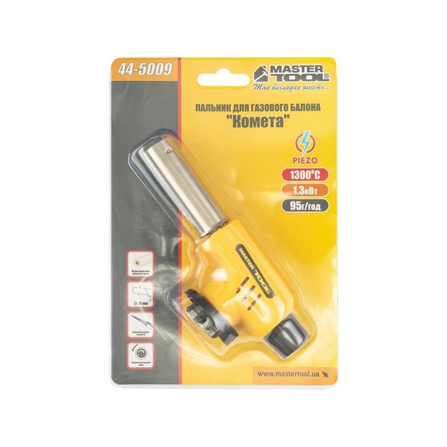 Горелка для газового баллона MASTERTOOL Комета з пьезопіджигом Ø20 мм 1300°С 44-5009, фото , зображення 2 | SNABZHENIE.com.ua