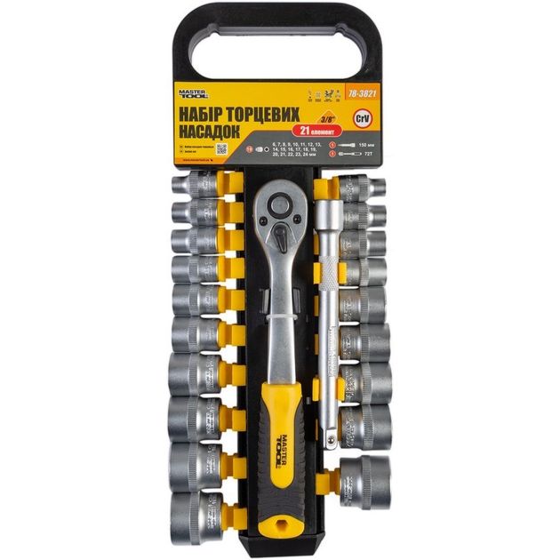 Набор насадок MASTERTOOL CRV 3/8" 21 шт, 6-24 мм, удлинитель 150 мм, фото  | SNABZHENIE.com.ua