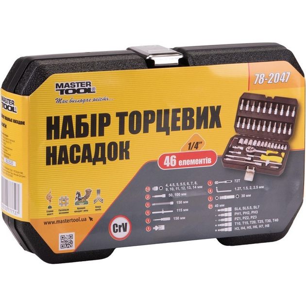 Набір насадок торцевих MASTERTOOL CrV 1/4 4-14 мм трещотка 72Т 46 шт кейс 78-2047, фото , зображення 9 | SNABZHENIE.com.ua Набір насадок торцевих MASTERTOOL CrV 1/4 4-14 мм трещотка 72Т 46 шт кейс 78-2047, фото , зображення 9 | SNABZHENIE.com.ua