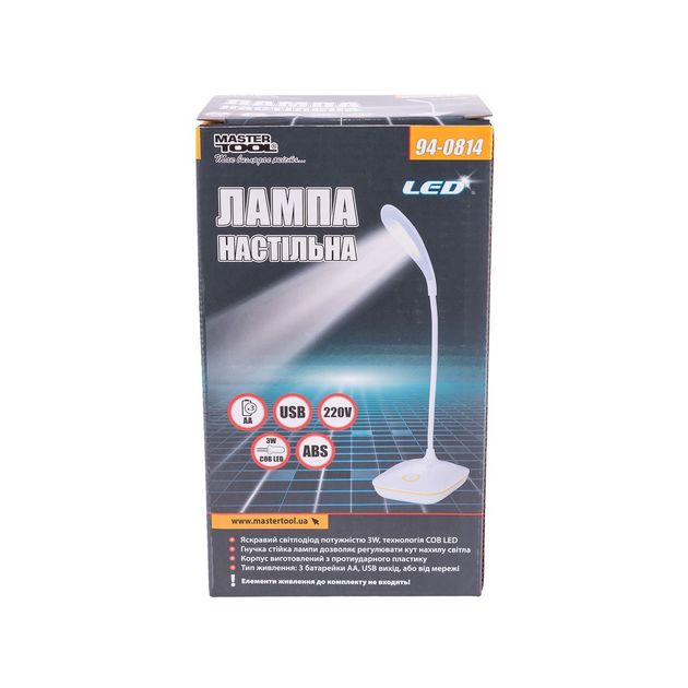 Лампа настільна гнучка MASTERTOOL 125х100х350 мм COB LED USB/3xAA ABS 94-0814, фото , зображення 5 | SNABZHENIE.com.ua Лампа настільна гнучка MASTERTOOL 125х100х350 мм COB LED USB/3xAA ABS 94-0814, фото , зображення 5 | SNABZHENIE.com.ua