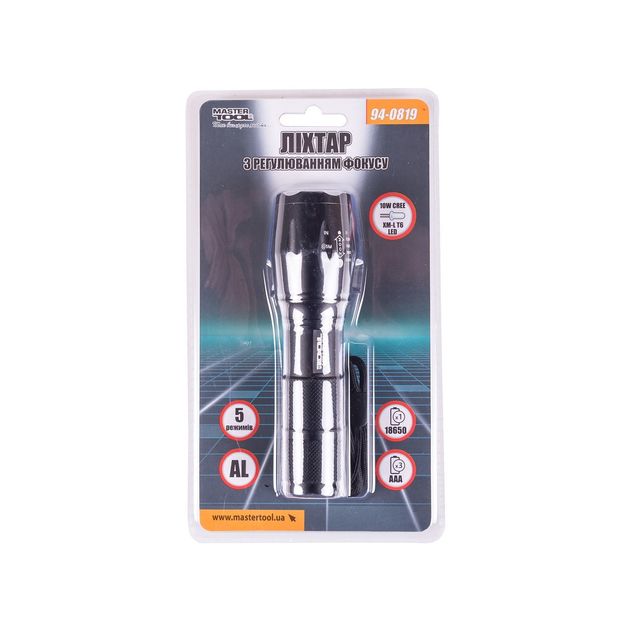 Фонарик MASTERTOOL с фокусировкой, 5 режимов, CREE XM-L T6, 130x38x28 мм, фото , изображение 6 | SNABZHENIE.com.ua Фонарик MASTERTOOL с фокусировкой, 5 режимов, CREE XM-L T6, 130x38x28 мм, фото , изображение 6 | SNABZHENIE.com.ua