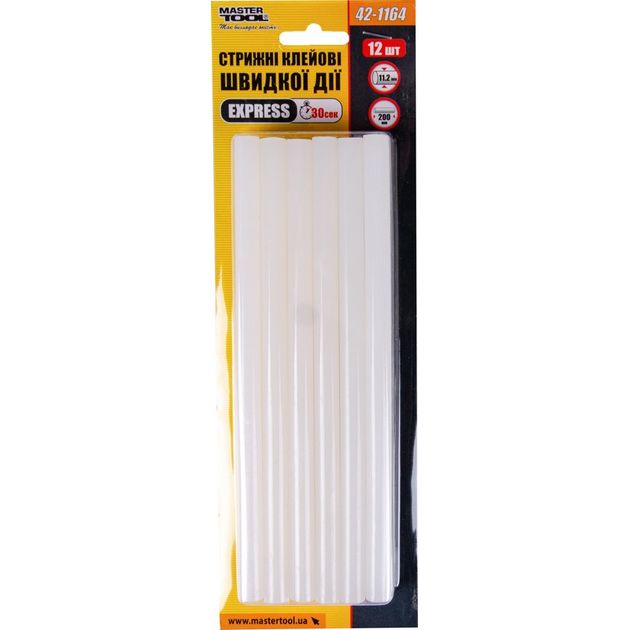 Стержні клеєві MASTERTOOL EXPRESS 11.2х200 мм 12 шт швидкої дії 42-1164, фото , зображення 2 | SNABZHENIE.com.ua