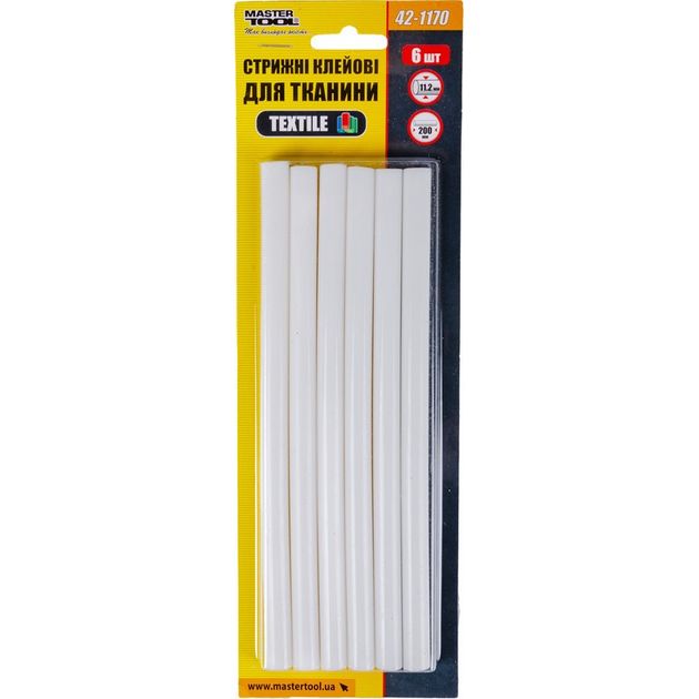 Клеевые стержни MASTERTOOL TEXTILE 11.2х200 мм, 6 шт для ткани, фото , изображение 2 | SNABZHENIE.com.ua