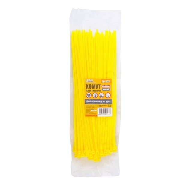 Хомут пластиковий MASTERTOOL 4.8х300 мм 100 шт жовтий 20-1722, фото , зображення 2 | SNABZHENIE.com.ua Хомут пластиковий MASTERTOOL 4.8х300 мм 100 шт жовтий 20-1722, фото , зображення 2 | SNABZHENIE.com.ua