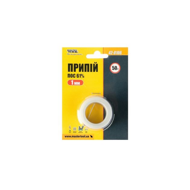 Припой MASTERTOOL ПОС 61% 1 мм катушка 50 г 42-0106, фото , зображення 3 | SNABZHENIE.com.ua Припой MASTERTOOL ПОС 61% 1 мм катушка 50 г 42-0106, фото , зображення 3 | SNABZHENIE.com.ua