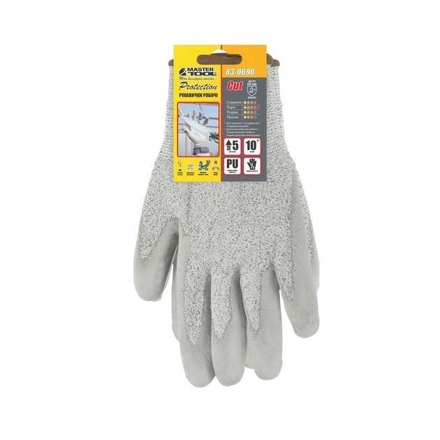 Перчатки MASTERTOOL, ПЭ, полиуретан, 10, 60-65 г, серые, 83-0690, фото , изображение 2 | SNABZHENIE.com.ua
