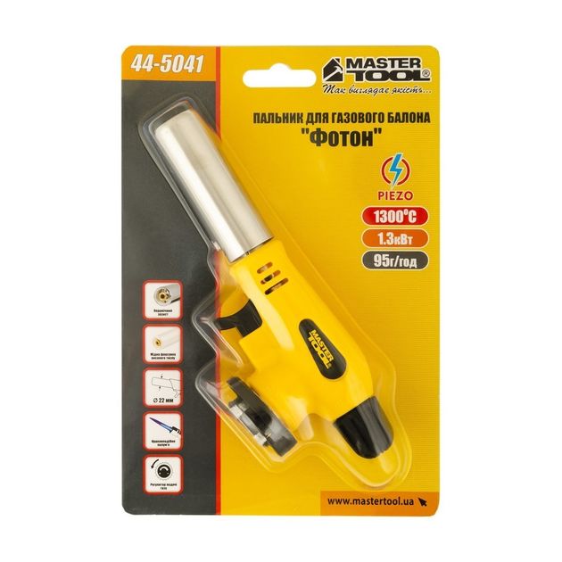 Горелка для газового баллона MASTERTOOL Фотон з пьезопід ignition/керамічна захист Ø22 мм/1300°С 44-5041, фото , зображення 2 | SNABZHENIE.com.ua