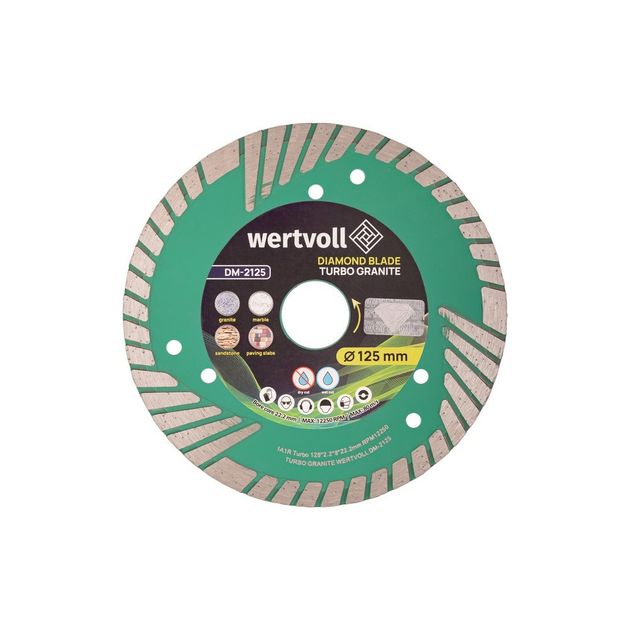 Диск алмазный WERTVOLL TURBO GRANITE 125 мм, высота 8 мм, адаптер 22,2-20 мм, фото  | SNABZHENIE.com.ua