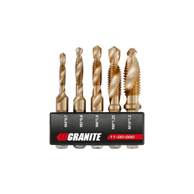 Набор сверл-метчиков GRANITE HSS M4-M10, DIN338, 5 размеров, фото  | SNABZHENIE.com.ua
