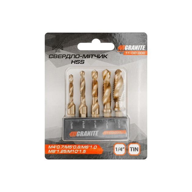 Набор сверл-метчиков GRANITE HSS M4-M10, DIN338, 5 размеров, фото , изображение 7 | SNABZHENIE.com.ua