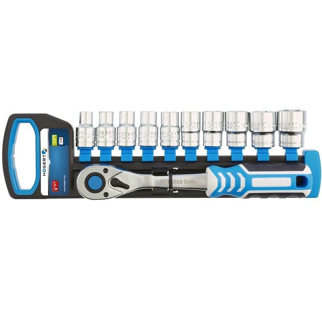 Набор торцевых головок 10 шт. с трещоткой 1/2" HOEGERT HT1R332, фото  | SNABZHENIE.com.ua