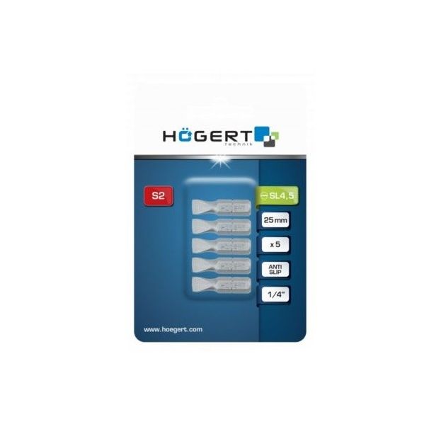 Набір біт SL 5 25мм сталь S2 5шт. HOEGERT HT1S331, фото , зображення 2 | SNABZHENIE.com.ua Набір біт SL 5 25мм сталь S2 5шт. HOEGERT HT1S331, фото , зображення 2 | SNABZHENIE.com.ua