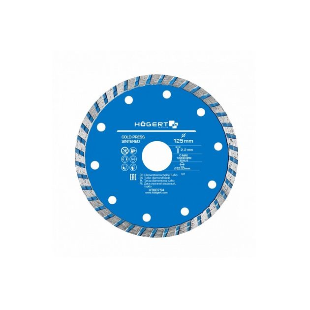 Алмазный отрезной диск Turbo 125x2x22,3 мм HOEGERT HT6D754, фото  | SNABZHENIE.com.ua