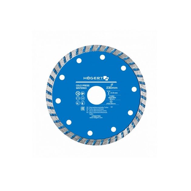 Алмазный отрезной диск turbo 230x2,8x22,3 мм HOEGERT HT6D755, фото  | SNABZHENIE.com.ua