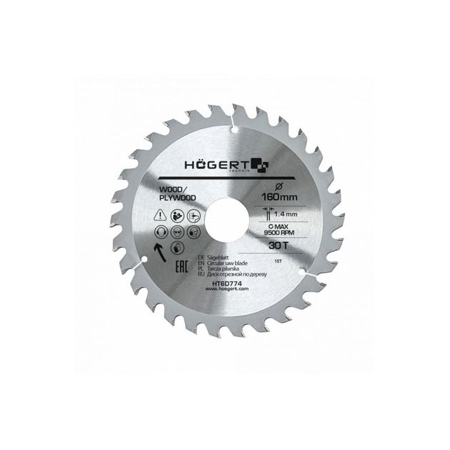 Пила дисковая по дереву 160x30x30, Mn65 HOEGERT HT6D774, фото  | SNABZHENIE.com.ua