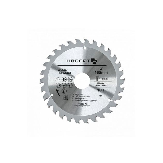 Диск пильний по дереву 165x18Tx30 Mn65 HOEGERT HT6D776, фото  | SNABZHENIE.com.ua