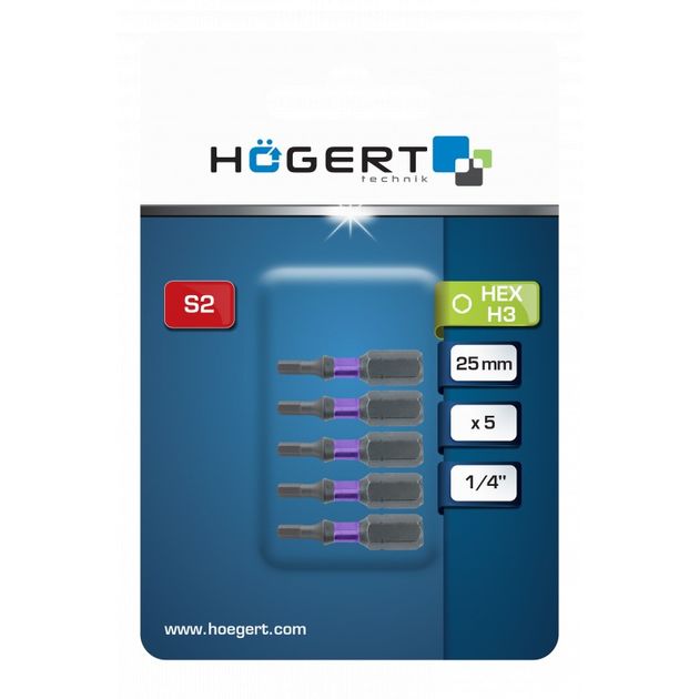 Биты ударные HEX 3,25 мм, сталь S2, 5 шт. HOEGERT HT1S145, фото  | SNABZHENIE.com.ua
