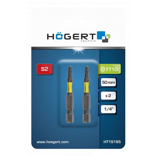 Ударные биты T20, 50 мм, сталь S2, 2 шт., HOEGERT HT1S167, фото , изображение 2 | SNABZHENIE.com.ua Ударные биты T20, 50 мм, сталь S2, 2 шт., HOEGERT HT1S167, фото , изображение 2 | SNABZHENIE.com.ua