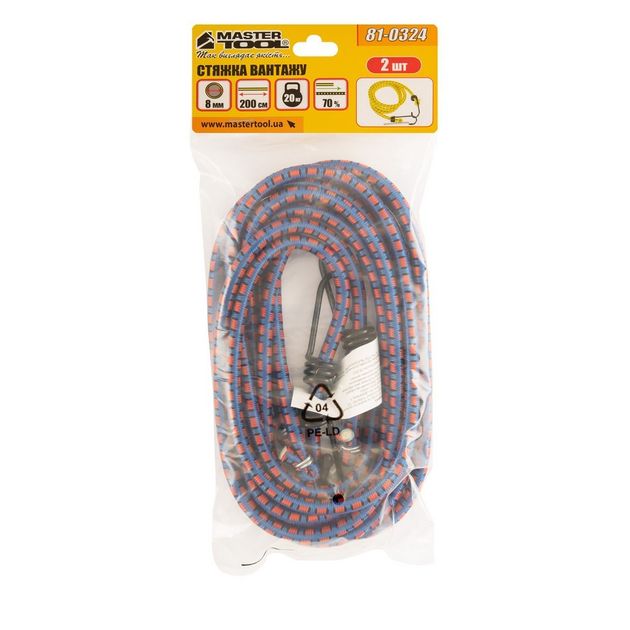 Стяжка груза MASTERTOOL резинова 8 мм 200 см набір 2 шт 81-0324, фото , зображення 3 | SNABZHENIE.com.ua