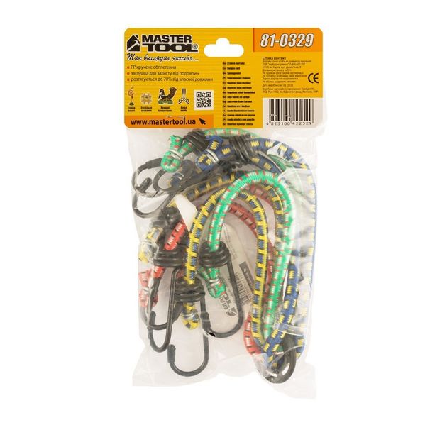 Стяжка груза MASTERTOOL Паук резиновая 8 мм 45 см 8 крюків 81-0329, фото , зображення 6 | SNABZHENIE.com.ua
