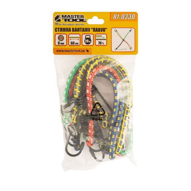 Стяжка груза MASTERTOOL Паук резиновая 8 мм 60 см 8 крюков, фото , изображение 5 | SNABZHENIE.com.ua