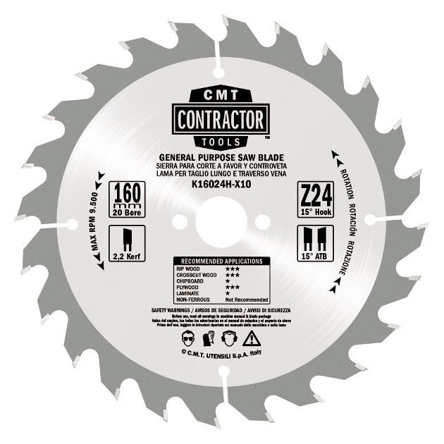 Диск пильный 250x30мм, Z 40, по дереву Contractor CMT, фото  | SNABZHENIE.com.ua