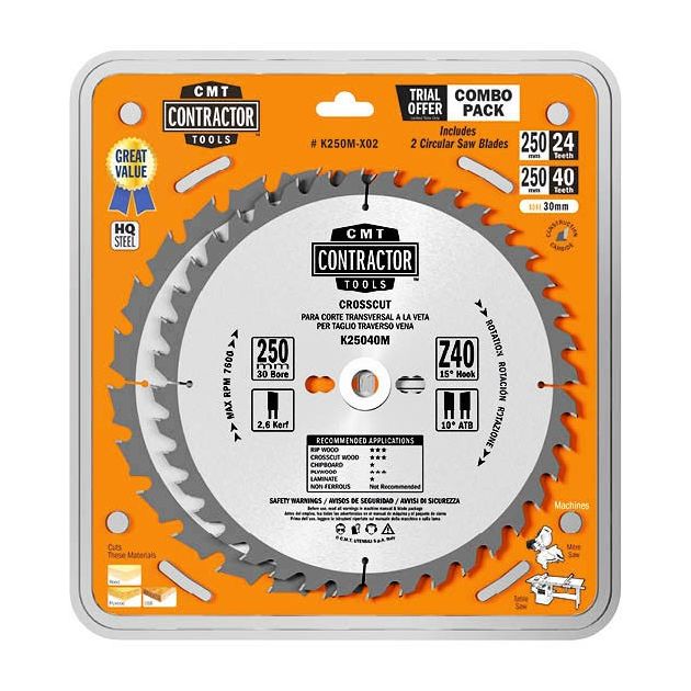 Пильный диск 305x30 мм, Z 40+60, по дереву Contractor, 3 шт, CMT, фото , изображение 2 | SNABZHENIE.com.ua