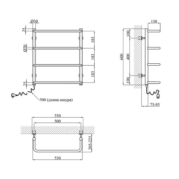Полотенцесушитель электрический Kroner Скоба ДС08ER 600х500/4 ER, фото , изображение 2 | SNABZHENIE.com.ua
