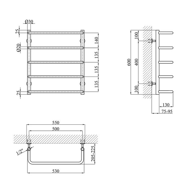 Полотенцесушитель водяной Kroner Скоба ДС08 600х530/5, фото , изображение 2 | SNABZHENIE.com.ua