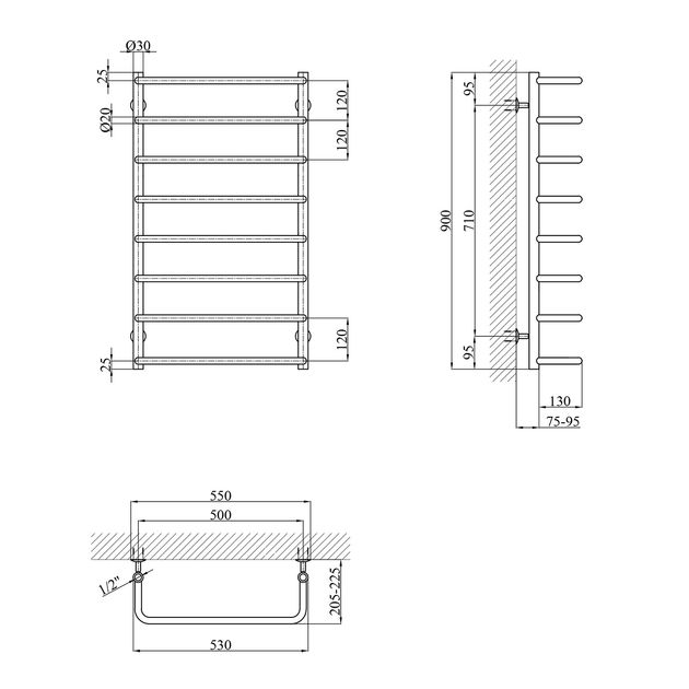 Полотенцесушитель водяний Kroner Скоба ДС12 900х530/8, фото , зображення 2 | SNABZHENIE.com.ua