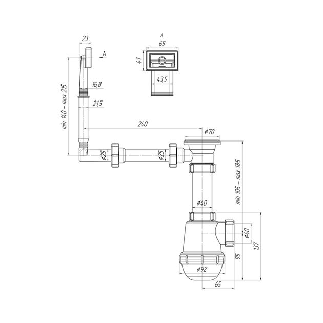 Сифон ANIplast 1 1/2''х40 мм с прямоугольным переливом A0140EU, фото  | SNABZHENIE.com.ua