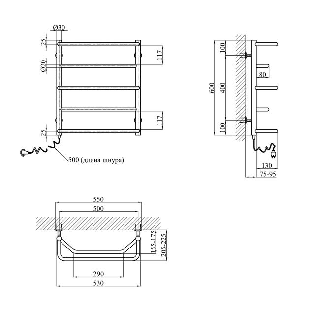 Полотенцесушитель електричний Kroner Мікс ДМ03EL 600x500/5 EL, фото , зображення 2 | SNABZHENIE.com.ua