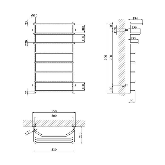 Полотенцесушитель водяний Kroner Каскад трапеція ДКТ07 900х530/8, фото , зображення 2 | SNABZHENIE.com.ua
