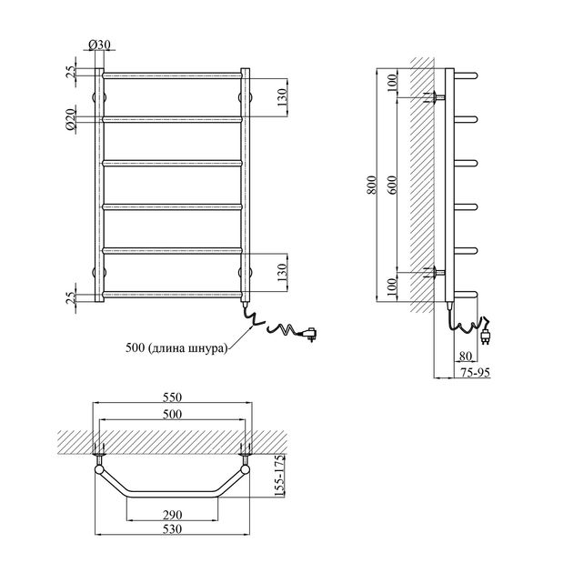 Полотенцесушитель електричний Kroner Трапеція ДТ10ER 800x500/6 ER, фото , зображення 2 | SNABZHENIE.com.ua
