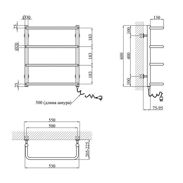 Электрический полотенцесушитель Kroner Скоба ДС08EL 600х500/4 EL, фото , изображение 2 | SNABZHENIE.com.ua
