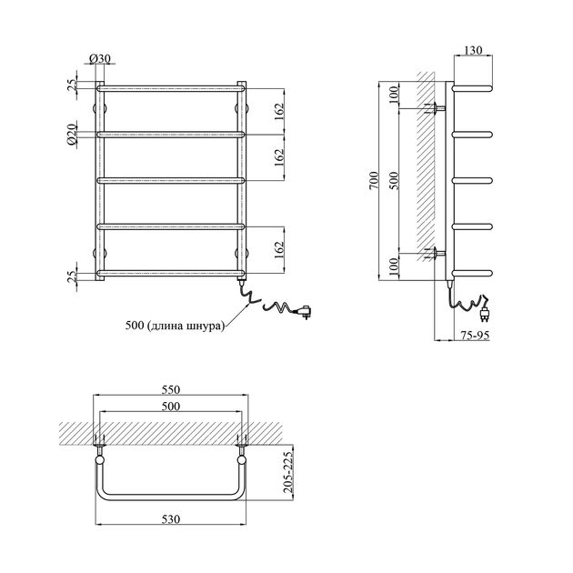 Полотенцесушитель электрический Kroner Скоба ДС09ER 700х500/5 ЕR, фото , изображение 2 | SNABZHENIE.com.ua